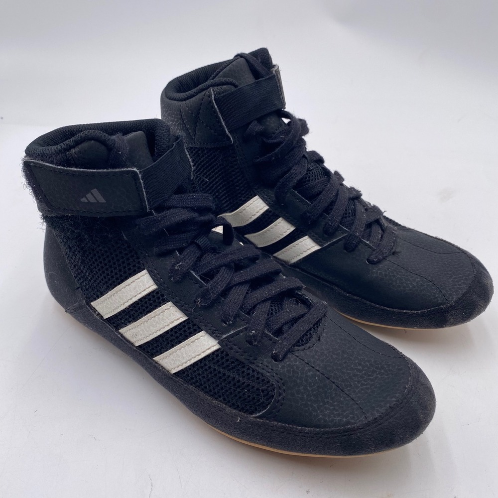 Adidas HVC 2 Wrestling Shoes Youth 4.5 Black White AQ3327 High Top Combat Mat